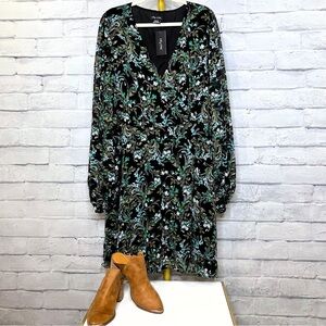 City Chic Naomi Floral Dress with Long Sheer Bishop Sleeve